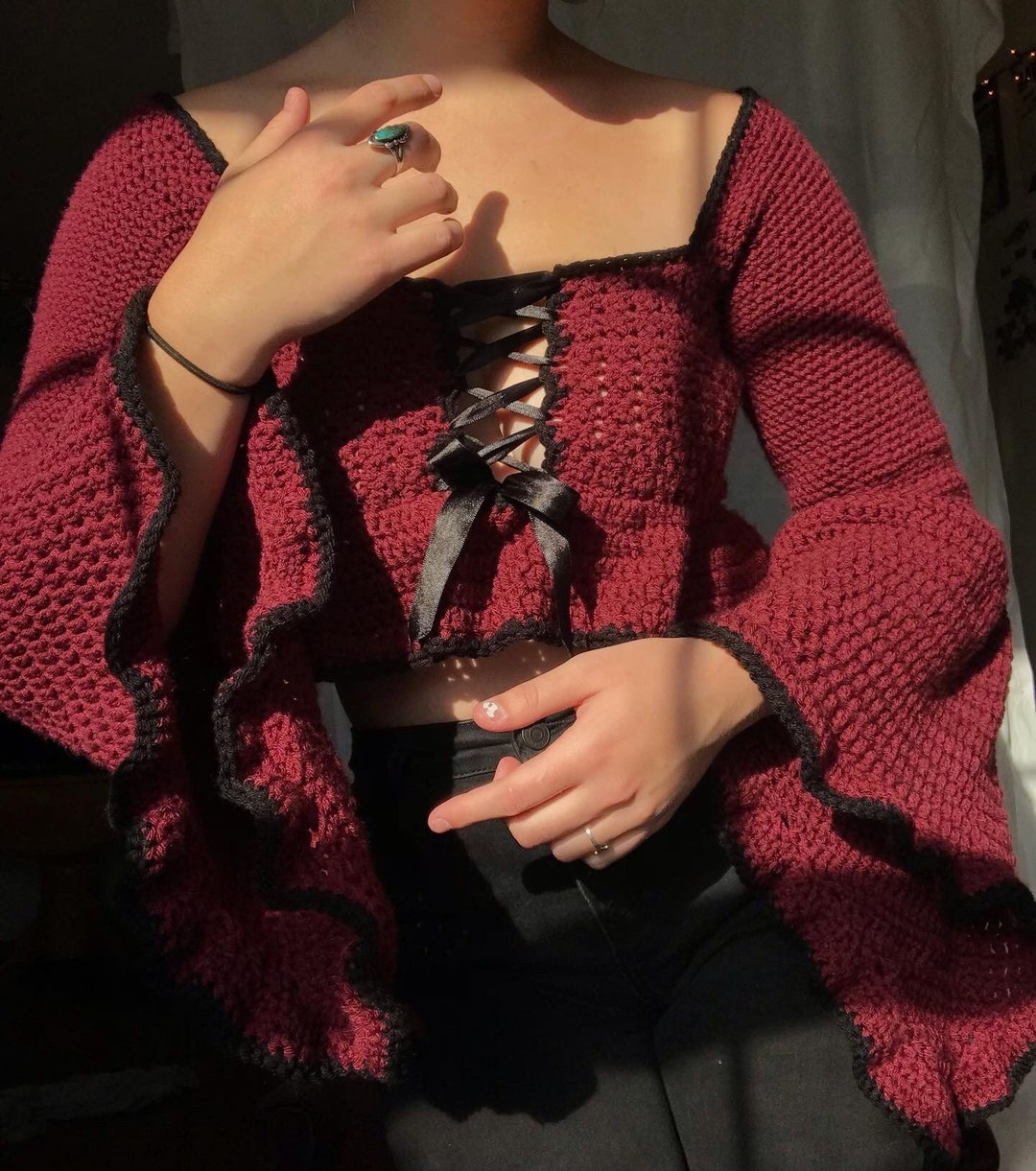 Renaissance Flare Sleeve Crochet Top Etsy