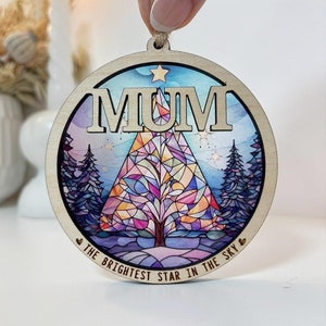 Mum Memorial Christmas Stained Glass Bauble , Personalised Family Remembrance Christmas Decoration Memorial Dad Grandma Auntie Sister Friend