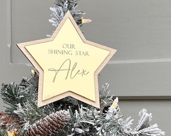 Personalised memorial Christmas tree topper, customs memorial tree topper, Remembrance Xmas tree star, In loving memory Christmas star