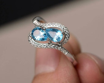 Swiss Blue Topaz Ring-925 Sterling Silver Ring-Statement Ring-Pear Cut Verlovingsring-Sierlijke Promise Ring-Verjaardagscadeau-Verjaardagscadeau