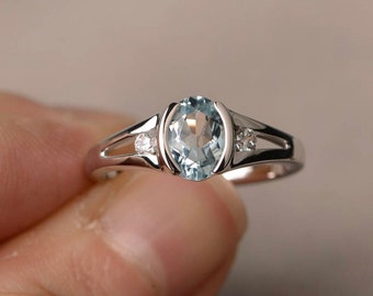 Aquamarine Ring-925 Sterling Silver Ring-Statement Ring-Engagement Ring-Dainty Promise Ring-Birthday Gift-Anniversary Gift For Her