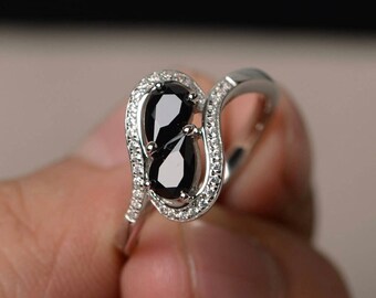 Zwarte Onyx Ring-925 Sterling Zilveren Ring-Statement Ring-Pear Cut Verlovingsring-Sierlijke Promise Ring-Verjaardagscadeau-Verjaardagscadeau voor haar