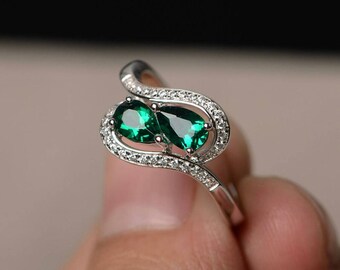 Emerald Ring-925 Sterling Silver Ring-Pear Cut Verlovingsring-Statement Ring-Trouwring-Promise Ring-Verjaardagscadeau-Verjaardagscadeau