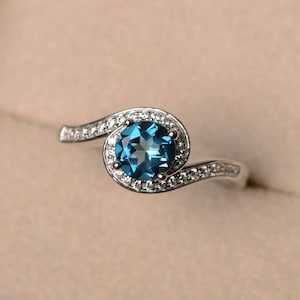 London Blue Topaz Ring-925 Sterling Silver Ring-Statement Ring-Engagement Ring-Dainty Promise Ring-Birthday Gift-Anniversary Gift For Her