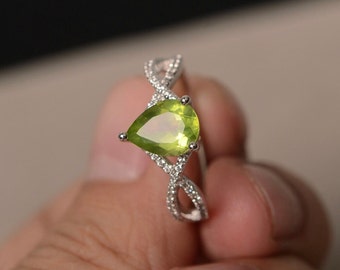 Peridot Ring-925 Sterling Silver Ring-Pear Cut Statement Ring-Verlovingsring-Sierlijke Belofte Ring-Verjaardagscadeau-Verjaardagscadeau voor haar