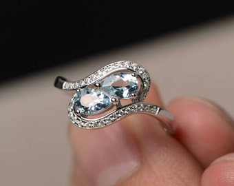 Aquamarijn ring-925 sterling zilveren ring-verklaring ring-peer geslepen verlovingsring-sierlijke belofte ring-verjaardagscadeau-verjaardag cadeau voor haar