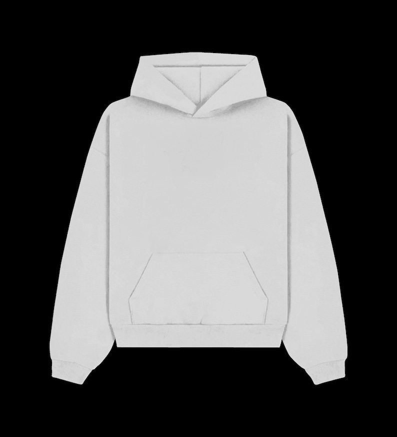 K&ouml;nnte beinhalten: Ein einfarbiger wei&szlig;er Kapuzenpullover mit einer K&auml;ngurutasche auf der Vorderseite.