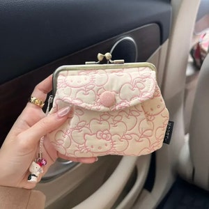 Baby Pink Monogram Kitty Anime Purse Coin & Card Apple + Cherry Wallet Japanese Cartoon Character | Y2Kawaiii