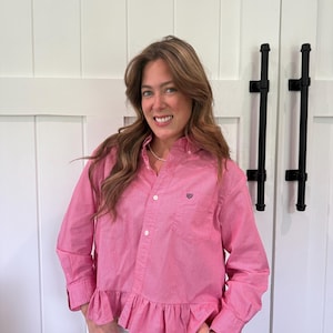 Reworked Chaps Striped Ruffle Blouse, Upcycled Men’s Shirt, One of a Kind