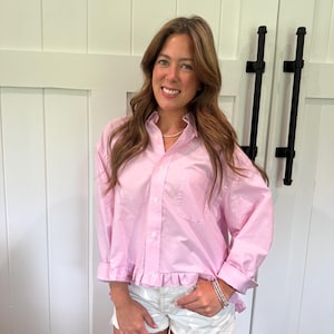 Reworked Striped Ruffle Blouse, Upcycled Men’s Shirt, One of a Kind