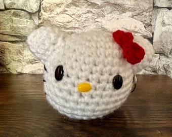 Crochet Kitty Keychain with Red Bow