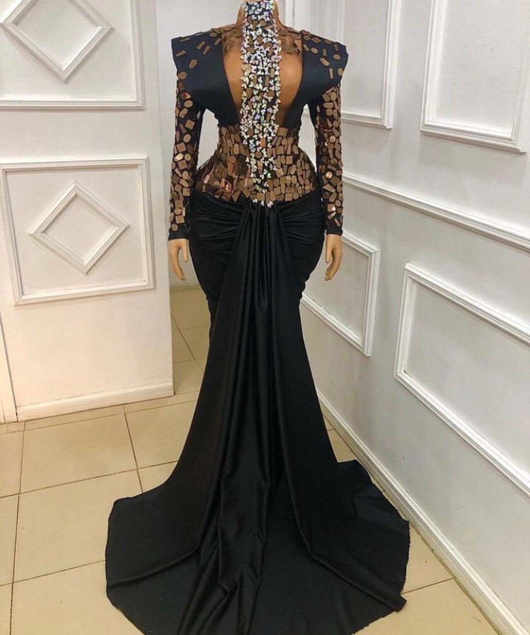 Long Black Prom Dress, Evening Dress, African Women Clothing, African ...