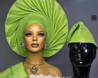 African Autogele and ipele with men cap, ready to wear gele, African hat, traditional wedding hat, African men cap