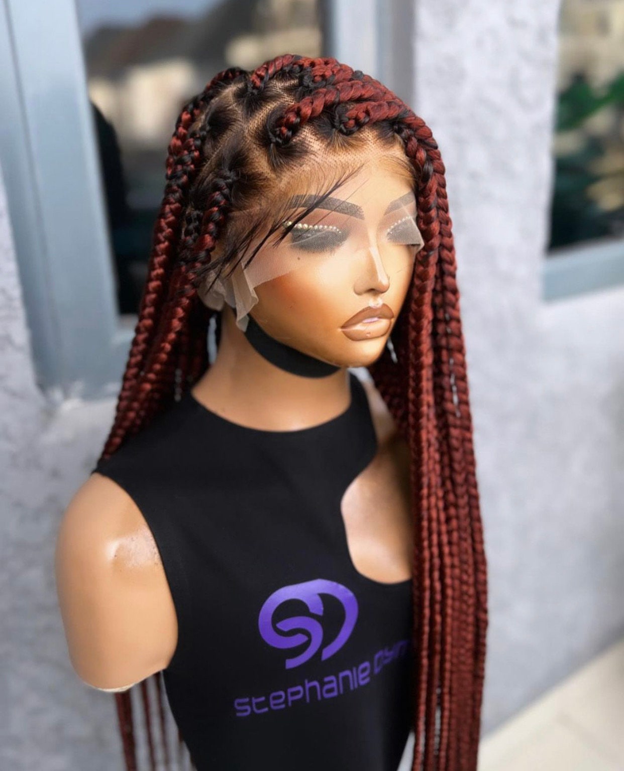 Tomato Red Knotless Full Lace Box Braid Wig for Black Women