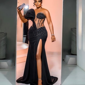 Black Prom Dress With Train, African Prom Dress, Evening Dresses ...