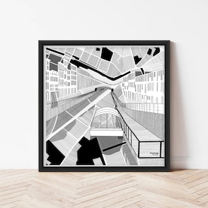 Milan Navigli | Abstrakter Stadtplan | Stadtplanillustration | Kunstdruck | Stadtkarte | Handgezeichnete abstrakte Karte | Wanddruck | Heimdekoration