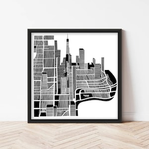Abstrakte Karte | Abstrakter Stadtplan | Stadtplanillustration | Kunstdruck | Stadtplan | Handgezeichnete abstrakte Karte | Wanddruck | Wohnkultur