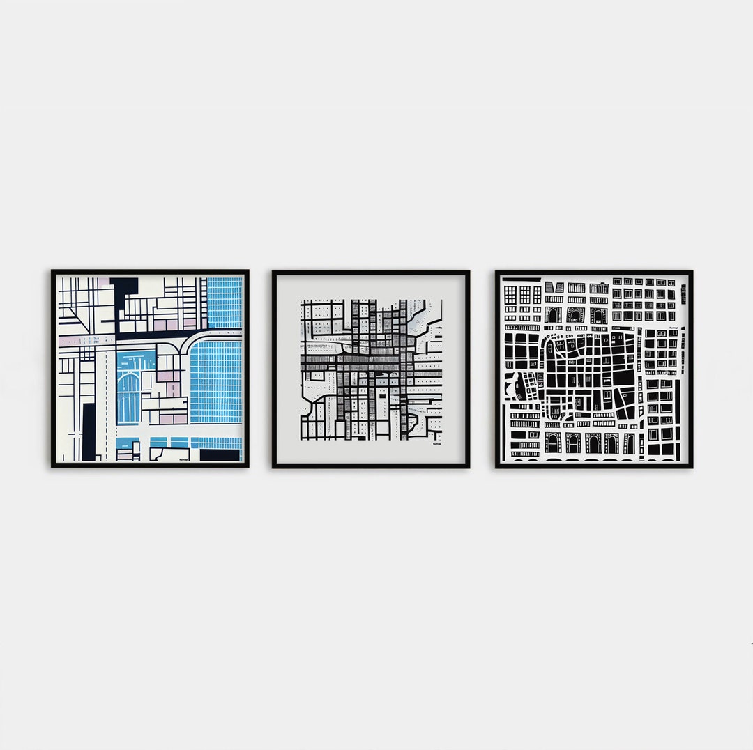 Set of 3 Abstract and Colorful City Maps Art Prints Etsy