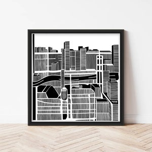 Abstrakte Karte | Abstrakter Stadtplan | Stadtplanillustration | Kunstdruck | Stadtplan | Handgezeichnete abstrakte Karte | Wanddruck | Wohnkultur