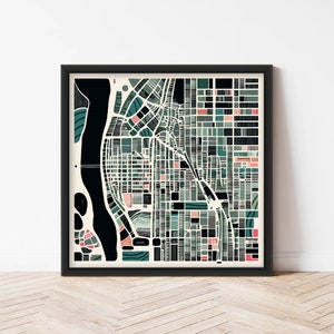 Abstrakte Karte | Abstrakter Stadtplan | Stadtplanillustration | Kunstdruck | Stadtplan | Handgezeichnete abstrakte Karte | Wanddruck | Wohnkultur