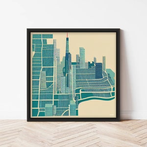 Abstrakte Karte | Abstrakter Stadtplan | Bunte Karte | Kunstdruck | Stadtplan | Abstrakter Stadtplan von Chicago | Abstrakte Wand