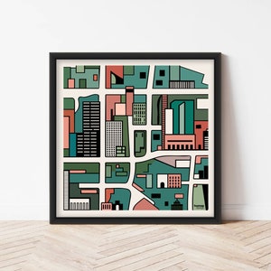 Abstrakte Karte | Abstrakter Stadtplan | Stadtplanillustration | Kunstdruck | Stadtplan | Handgezeichnete abstrakte Karte | Wanddruck | Wohnkultur