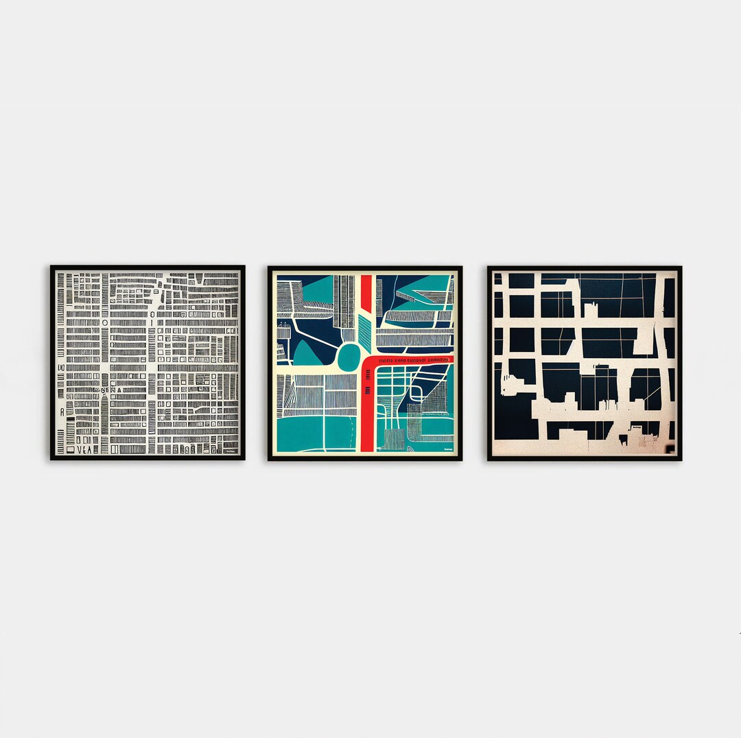 Set of 3 Abstract and Colorful City Maps Art Prints Etsy