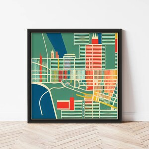Abstrakte Karte | Abstrakter Stadtplan | Bunte Karte | Kunstdruck | Stadtplan | Abstrakter Stadtplan von Chicago | Abstrakte Wand