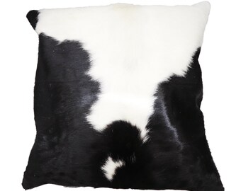 Black and White Genuine Cowhide Pillow Cover - Large