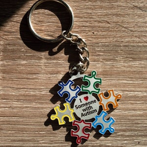 Hand Painted Autism Awareness Pewter Keychain - Made in USA