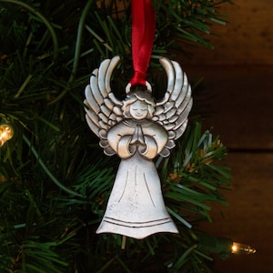 Angel Satin Ornament - Praying Angel - Pewter Christmas Ornament