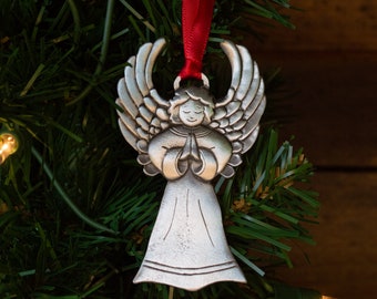 Angel Satin Ornament - Praying Angel - Pewter Christmas Ornament