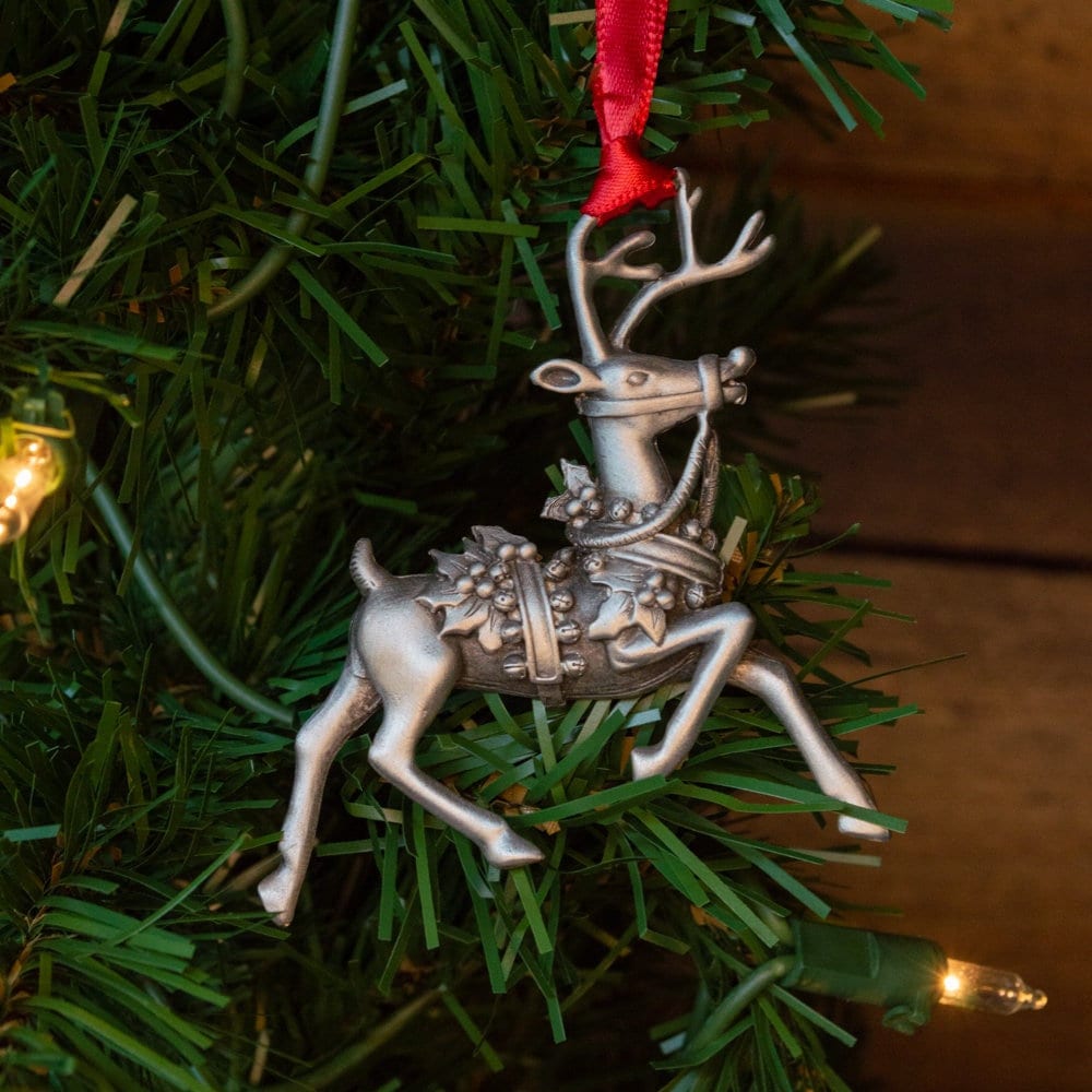 Reindeer Satin Ornament Reindeer With Holly Pewter Etsy