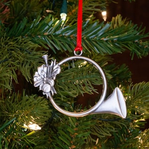 Hand crafted in the USA Horn with Garland Ornament Satin finish Ornament