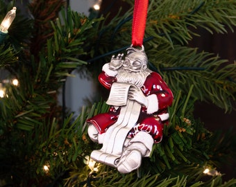 Santa Claus Satin Epoxy Ornament - Santa Claus with Christmas List - Pewter Christmas Ornament