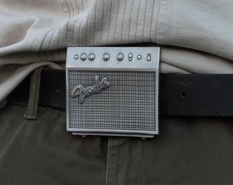 Handcrafted Fender Amplifier Pewter Belt Buckle - Satin Finish