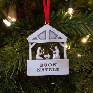 Hand crafted in the USA Buon Natale Nativity Scene Satin finish ornament