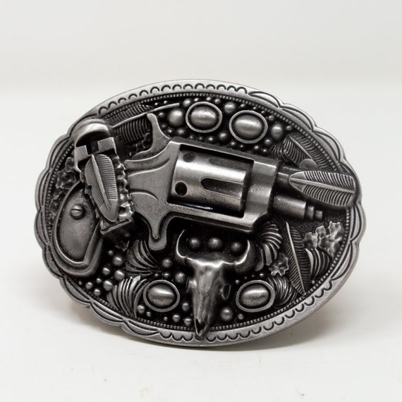 Handcrafted 3D Gun Pewter Belt Buckle - Satin Finish, Made  display picture 1