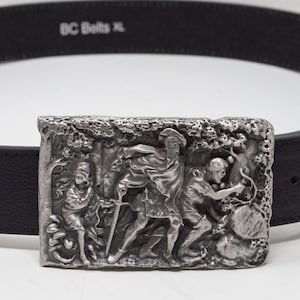 Vintage Medieval Woodsman Satin Belt Buckle - Vintage Medieval Woodsman Buckle - Pewter Belt Buckle (Hand Crafted in the USA)