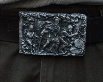 Vintage Medieval Woodsman Satin Belt Buckle - Vintage Medieval Woodsman Buckle - Pewter Belt Buckle