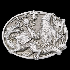 3D Pewter Fantasy Belt Buckle: Handcrafted Magic Design