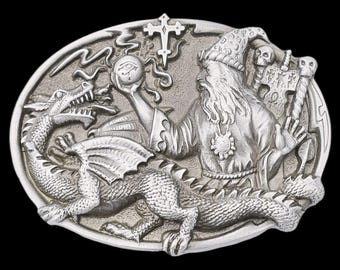 3D Pewter Fantasy Belt Buckle: Handcrafted Magic Design