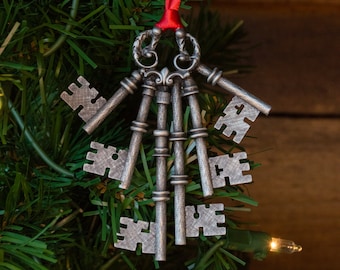 Keys Satin Ornament - Set of Keys - Pewter Christmas Ornament