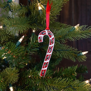 Hand crafted in the USA Candy Cane Satin Epoxy Ornament Hand Painted - Colorful Candy Cane - Pewter Christmas Ornament