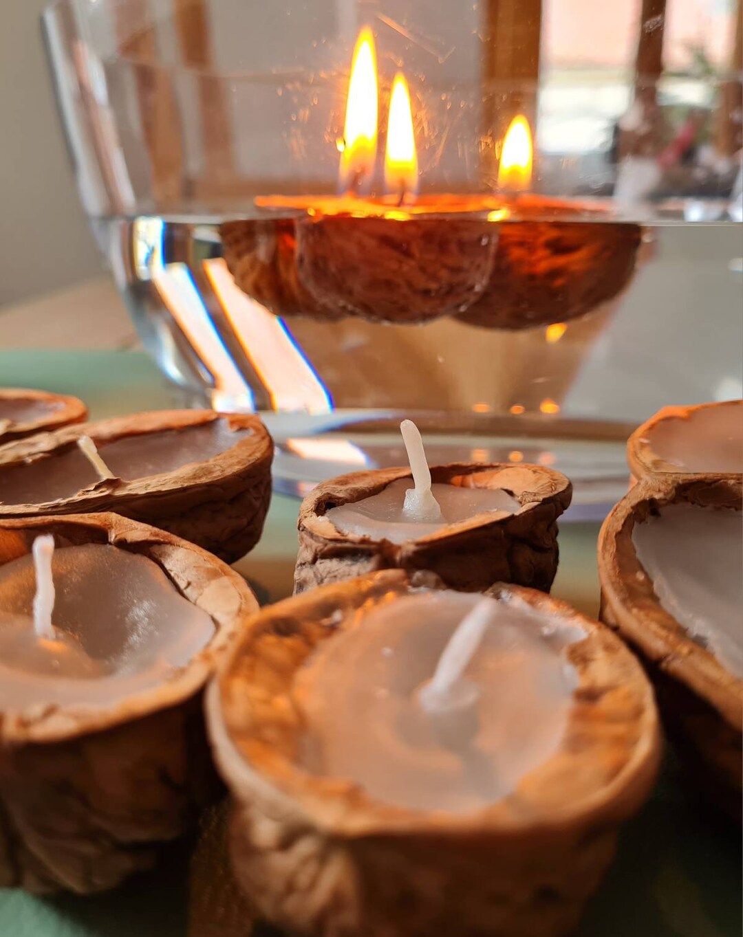 Large Floating Candles White Candle Walnut Halves Walnut Decoration