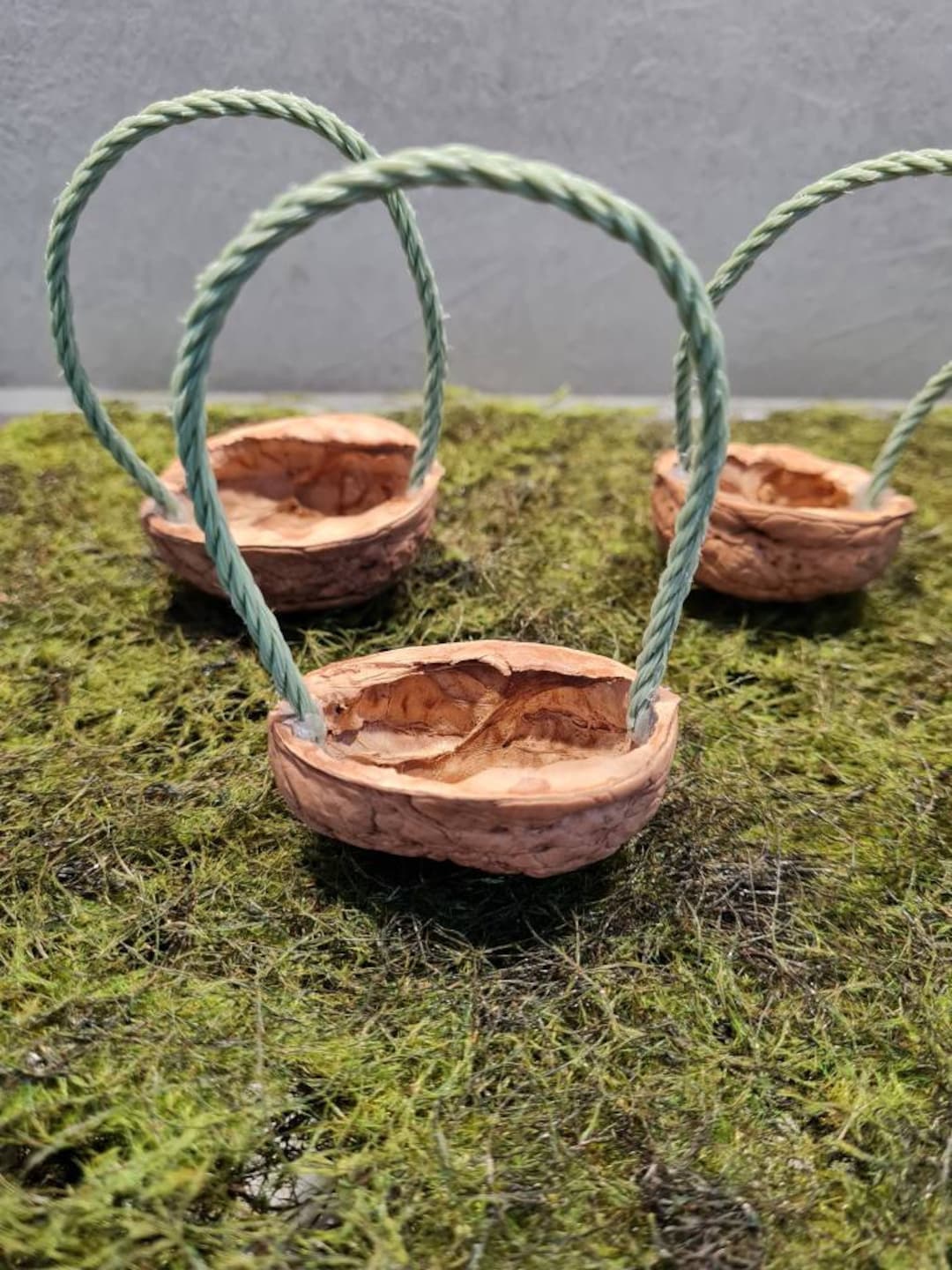 Walnusskorb Körbchen mit grüner Kordel Walnussschalen über 5 cm ...