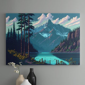 Stunning Lake Blue Mountain, Canvas Wall Art, Living room print, Landscape print, Mountain print, Relaxed wall art