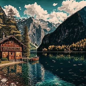 Jigsaw Puzzle for Adults, Beautiful Mountain Lake Cottage, 1000pcs,Colorful Puzzle, Gift For Puzzle Lover, Jigsaw Puzzle