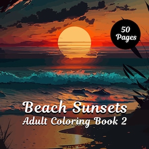 Adult Coloring Book, Grayscale Coloring Pages, Printable Adult Coloring Pages,  Download Grayscale Illustration, Beach Sunsets, Book 2