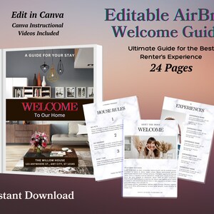 Plantilla de guía de bienvenida de Airbnb, libro de bienvenida de Airbnb, guía de bienvenida de Airbnb, plantilla Canva, plantilla editable